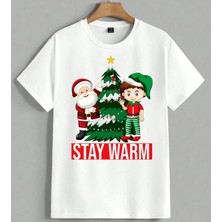 Noel Baba Sicak Kalin Yilbasi Unisex Oversize Tişört Beyaz