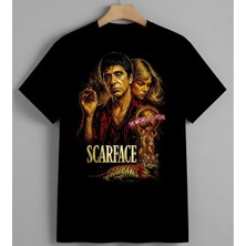 Scarface Film Posteri Turuncu Baskılı Unisex Erkek Kadın Oversize Tişört Siyah