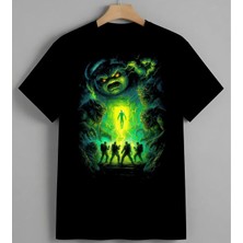 Uzayli Isgali Neon Kapisi Unisex Erkek Kadın Oversize Tişört Siyah
