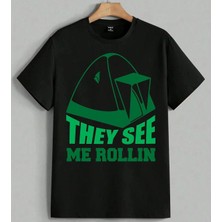 They See Me Rollin Yesil Cadi Baskılı Unisex Erkek Kadın Oversize Tişört Siyah