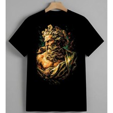 Poseidon Mitoloji Sanat Unisex Erkek Kadın Oversize Tişört Siyah