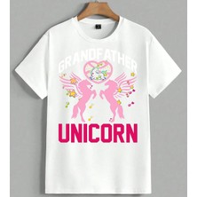 Unicorn Pembe Kanatli Muzik Unisex Oversize Tişört Beyaz