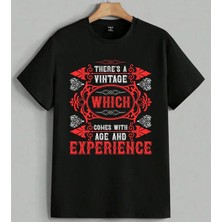 Which Experience Kirmizi Baskılı Unisex Erkek Kadın Oversize Tişört Siyah