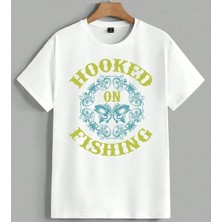 Hokkery On Fishing Balik Unisex Oversize Tişört Beyaz