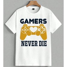 Gamers Never Die Oyun Unisex Oversize Tişört Beyaz