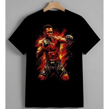 Ufc Dovuscusu Kizil Ates Boks Unisex Erkek Kadın Oversize Tişört Siyah