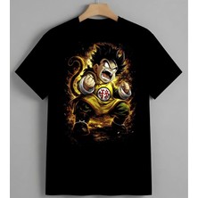 Goku Savas Turuncu Enerji Syh Unisex Erkek Kadın Oversize Tişört Siyah