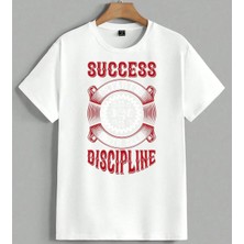 Success Discipline Motivasyon Unisex Oversize Tişört Beyaz