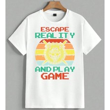 Escape Reality Oyun Kuru Kafa Unisex Oversize Tişört Beyaz