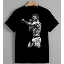 Bokscu Portre Muay Thai Syh Unisex Erkek Kadın Oversize Tişört Siyah