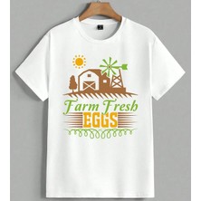 Farm Fresh Yumurta Tarim Unisex Oversize Tişört Beyaz