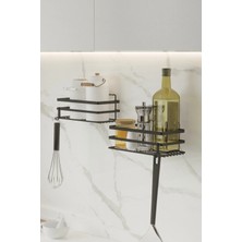 St. Morritz 2'li Siyah Yapışkanlı Baharatlık Rafı - Mutfak Organizer Set
