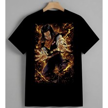 Ates Kiz Anime Karakter Baskılı Unisex Erkek Kadın Oversize Tişört Siyah