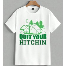 Quit Your Hitchin Kamp Cadi Unisex Oversize Tişört Beyaz