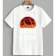 Baykus Turuncu Siyah Siluet Unisex Oversize Tişört Beyaz