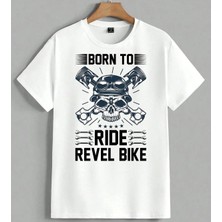 Born To Ride Motosiklet 2 Unisex Oversize Tişört Beyaz
