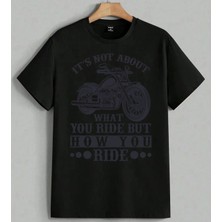 Motosiklet Biker Kulturu Baskılı Unisex Erkek Kadın Oversize Tişört Siyah
