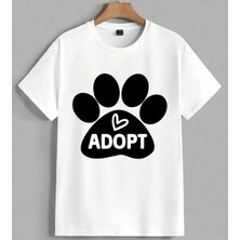 Adopt Kalp Pati Logo Hayvan Unisex Oversize Tişört Beyaz