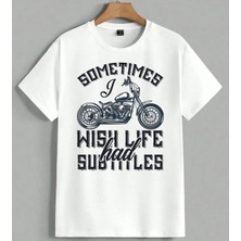 Motosiklet High Life Tuylu Unisex Oversize Tişört Beyaz