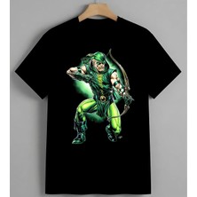 Yesil Okcu Fantezi Karakter Unisex Oversize Tişört Siyah
