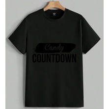 Candy Countdown Siyah Baski Baskılı Unisex Erkek Kadın Oversize Tişört Siyah
