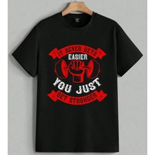 Motivasyon Spor Dumbbells Baskılı Unisex Erkek Kadın Oversize Tişört Siyah