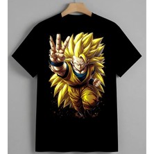 Super Saiyan Manga Saric Guclu Baskılı Unisex Erkek Kadın Oversize Tişört Siyah