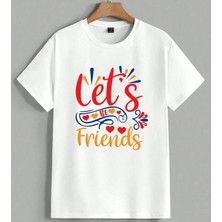 Lets Be Friends Kalp Tasarimi Unisex Oversize Tişört Beyaz