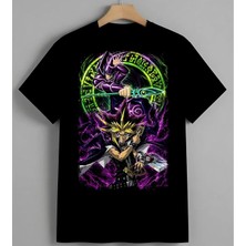 Anime Samuray Mor Enerji Kalic Baskılı Unisex Erkek Kadın Oversize Tişört Siyah