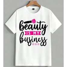 Beauty Is My Business Makyaj Unisex Oversize Tişört Beyaz