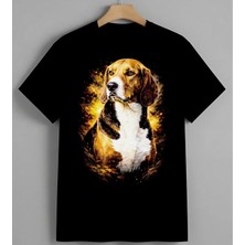 Beagle Kopek Turuncu Suse Syh Unisex Erkek Kadın Oversize Tişört Siyah