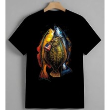Balik Resim Renkli Ilustrasyon Syh Unisex Erkek Kadın Oversize Tişört Siyah
