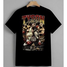 Tyson Milike Boks Sampiyonu Baskılı Unisex Erkek Kadın Oversize Tişört Siyah