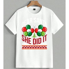 Sehdin It Balon Noel Sade Unisex Oversize Tişört Beyaz