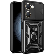 Ny Joy Y18 Kılıf Pars Lens Yüzüklü Silikon - Siyah