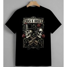 Guns N Roses Kuru Kafa Gul Syh Unisex Erkek Kadın Oversize Tişört Siyah