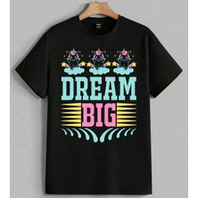 Dream Big Unicorn Bulut Cocuk Baskılı Unisex Erkek Kadın Oversize Tişört Siyah