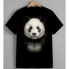 Panda Portre Hayvan Cizim Unisex Erkek Kadın Oversize Tişört Siyah