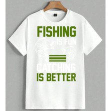 Fishing Is Better Eslegi Unisex Oversize Tişört Beyaz