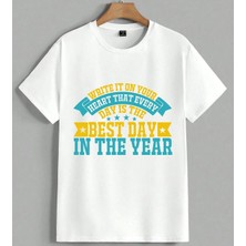 En Iyi Gun Motivasyon Yazisi Unisex Oversize Tişört Beyaz