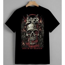 Slayer Kuru Kafa South Of Baskılı Unisex Erkek Kadın Oversize Tişört Siyah