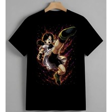 Anime Kiz Enerji Patlamasi Baskılı Unisex Erkek Kadın Oversize Tişört Siyah