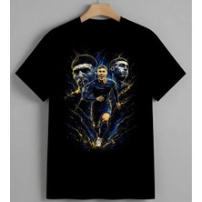 Futbolcu Sanat Mavi Sari Splas Syh Unisex Erkek Kadın Oversize Tişört Siyah