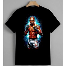 Ufc Dov Uscu Neon Sanat Boks Baskılı Unisex Erkek Kadın Oversize Tişört Siyah