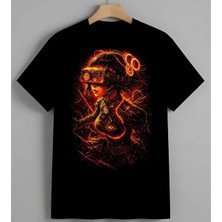 Steampunk Kiz Mekanik Sanat Baskılı Unisex Erkek Kadın Oversize Tişört Siyah