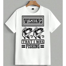 Balik Av Wishing Fishing Siyah Unisex Oversize Tişört Beyaz