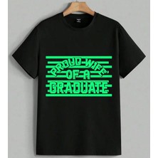 Mezun Gururu Yesil Baski Baskılı Unisex Erkek Kadın Oversize Tişört Siyah