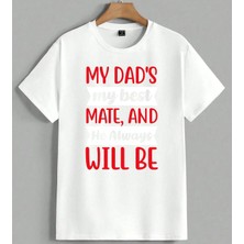 Baba Arkadas Kirmizi Baski Unisex Oversize Tişört Beyaz