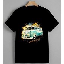Volkswagen Minibus Deniz Unisex Erkek Kadın Oversize Tişört Siyah