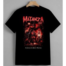 Matanza Kirmizi Baski Korku Unisex Erkek Kadın Oversize Tişört Siyah